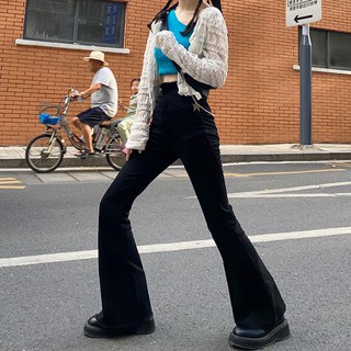 Hot sale🍎 กางเกงยีนส์ผู้หญิงเอวสูงสีดำกางเกงขาบานผู้หญิงคุณภาพสูง