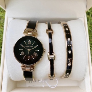 (ผ่อน0%) เซ็นนาฬิกา Anne Klein Womens watch set ✔️หน้าปัด : 28 mm. หน้าปัดกลม สีดำ กำไล