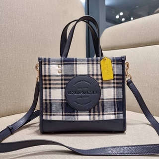 COACH C8198 DEMPSEY TOTE 22 WITH GARDEN PLAID PRINT AND COACH PATCH