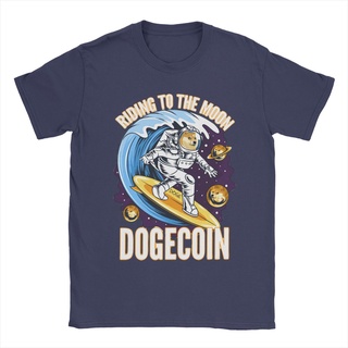 ผ้าฝ้าย 100%เสื้อยืดคอกลม แขนสั้น ผ้าฝ้ายแท้ พิมพ์ลาย Riding To The Moon Dogecoin DOGE Crypto สําหรับผู้ชายS-3XL