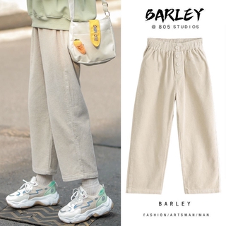 Corduroy กางเกงนักเรียนฤดูใบไม้ร่วงและฤดูหนาวสไตล์ใหม่ INS แฟชั่นสไตล์เกาหลีสไตล์หลวม Fit Slimming อเนกประสงค์สูง-เอวข้อ