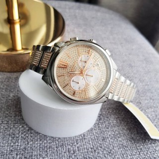 (ผ่อน0%) นาฬิกา Michael Kors Janelle Two-Tone Pavé Glitz Watch MK7098  สายสแตนเลส ทูโทน/ rosegold