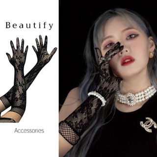 สินค้า 𝓑𝓮𝓪𝓾𝓽𝓲𝓯𝔂 ถุงมือลูกไม้ซีทรู ถุงมือสาวแก๊สบี้  มี 3 สี ขาว แดง ดำ