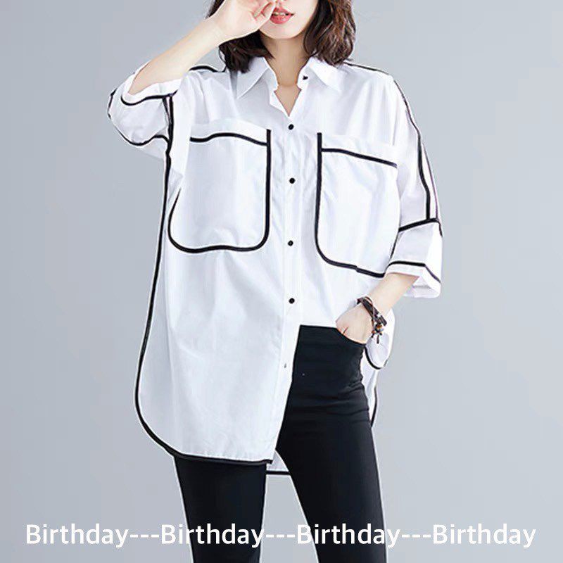 ทักก่อนสั่ง-เสื้อคอปก-แขนในตัว-แต่งขอบกุ๊น-oversize-อก48-goffee-birthday