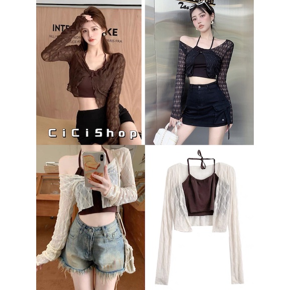 cicishop-8777-8781-0222-เซทเสื้อคลุมซีทรู-สายเดี่ยวคล้องคอ-ทรงสวย-ใส่สบายมากค่า-โทนสีดีงามน่ารักเซ็กซี่เบาๆ