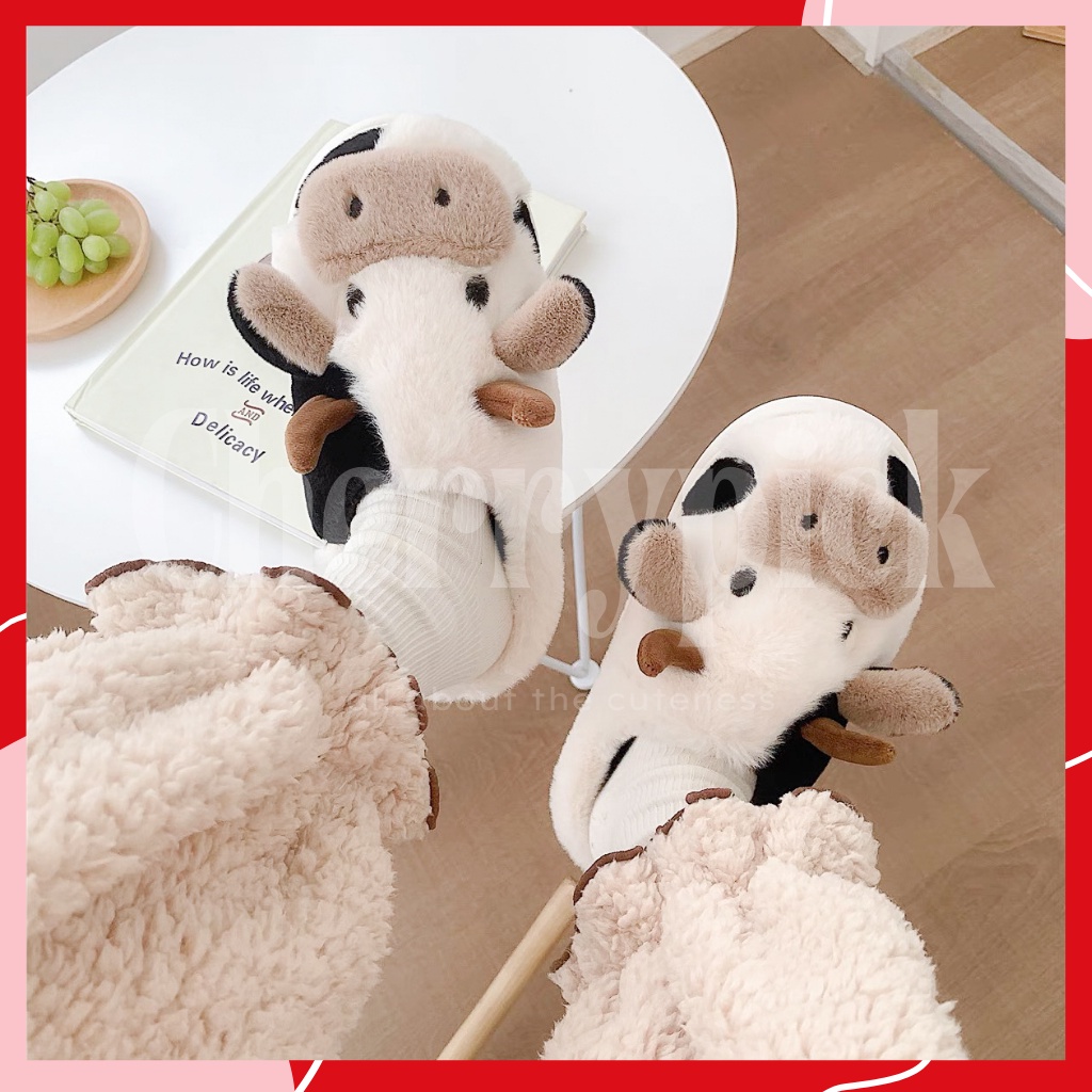 พร้อมส่ง-รองเท้าใส่ในบ้าน-รุ่น-lovely-cow-น้องวัวพื้นนุ่ม-ใส่เดินสบายเท้า-พื้นยางหนา-กันน้ำกันลื่น-สลิปเปอร์-slipper