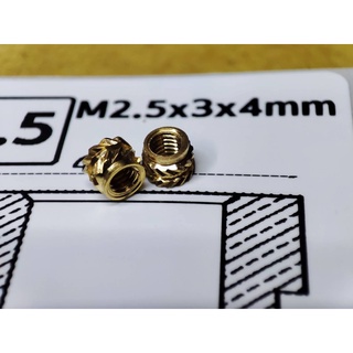 (10ชิ้น) เกลียวทองเหลืองM2.5 สำหรับงานพิมพ์ 3 มิติ / (10pcs) M2.5 nut insert for 3D printed part (M2.5x3x4)
