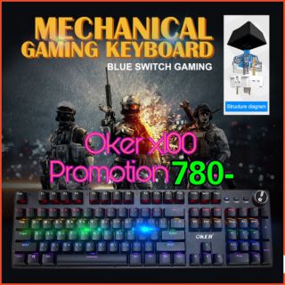 Keyboard Gaming Oker X100 Multimedia Mechanical Blue Switch Outemu