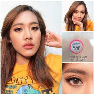 💖 Kitty Kawaii ๑ Milene สายตา -00 ถึง -1000 brown gray Contactlens บิ๊กอาย คอนแทคเลนส์ ราคาถูก แถมตลับฟรี