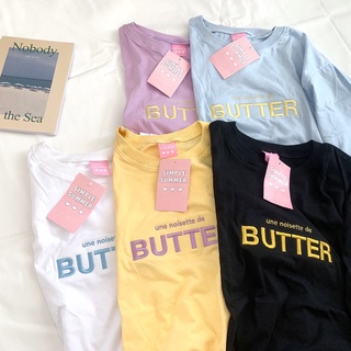 S090 เสื้อยืด oversize ผ้าคอตตอน สไตล์ minimal ปัก BUTTER 🧈