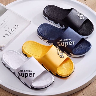 🌈รองเท้าเเตะชาย สไตล์เกาหลี ลาย Super รองเท้ายางกันลื่น วัสดุพรีเมี่ยม นิ่มมาก รับรองทั้งเท่ ทั้งสบาย