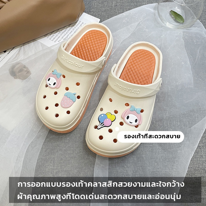 พร้อมส่ง-รองเท้าแตะหัวโต-เมโลดี้-ใส่ได้-2แบบ-รองเท้าหัวโตผู้หญิงยางนิ่มแบบสวมรัดส้น