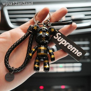 พวงกุญแจรถ☬●☾Tide brand supreme car keychain จี้หมีรุนแรงหญิงและชายพวงกุญแจกระเป๋าคู่ &lt;