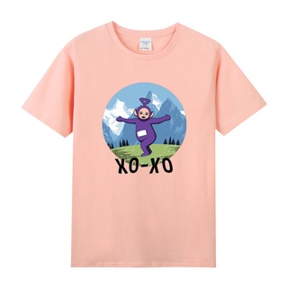 เสื้อยืดโอเวอร์ไซส์☾Ins super fire spoof Teletubbies รอบพิมพ์ผ้าฝ้ายคอกลมแขนสั้นเสื้อยืดครึ่งแขนเห็นอกเห็นใจผู้ชายและผู้