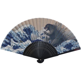 Direct from Japan NEW Folkart Godzilla Japanese Hand Fan Folding Fan Ukiyoe Marine Size: 21 cm F/S