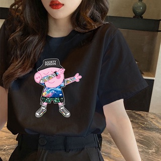 CX คอกลมเกาหลีเสื้อยืดขนาดบวกการ์ตูน Peppa รูปแบบหมูพิมพ์เสื้อยืดผ้าฝ้ายเสื้อยืดขนาดใหญ่สําหรับ [94