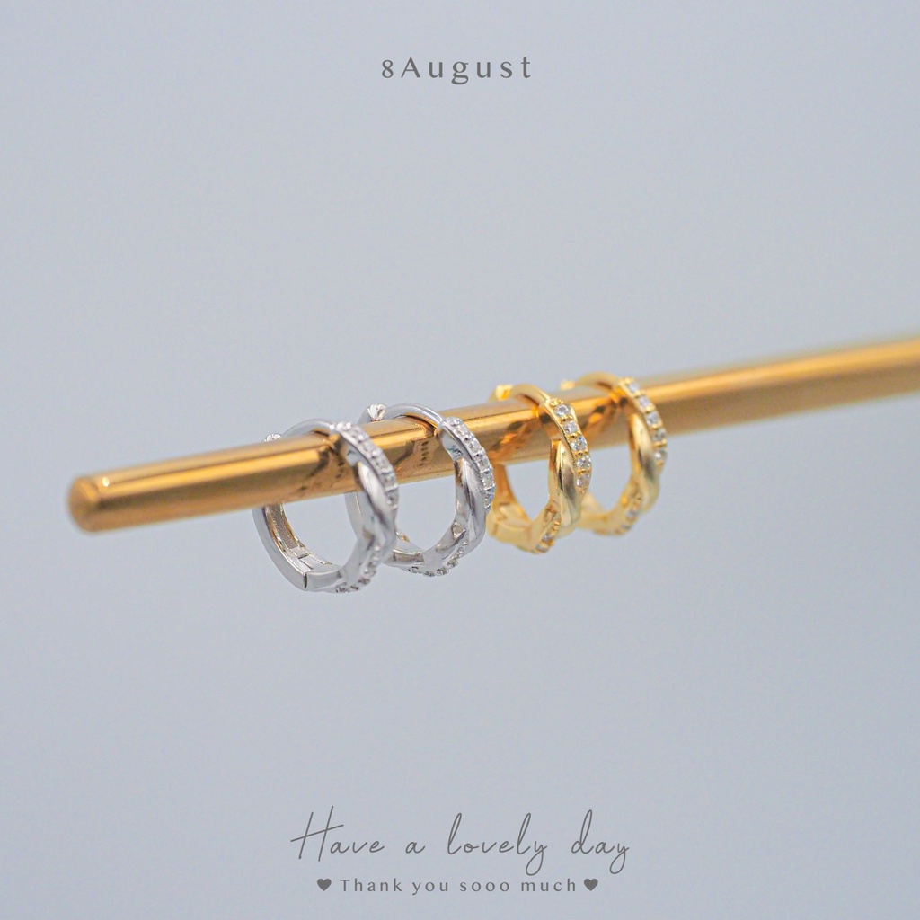 8august-ต่างหูเงินแท้-ต่างหูห่วง-ฝังเพชร-แบบเกลียวเชือก-8mm-twine-hoop-earrings-s925-a18