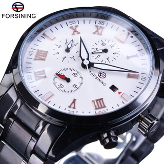 Forsining Black Steel Luminous Hands Maltifunction Navigator Series Military Wrist Watch Mens Automatic Watches Top Bran