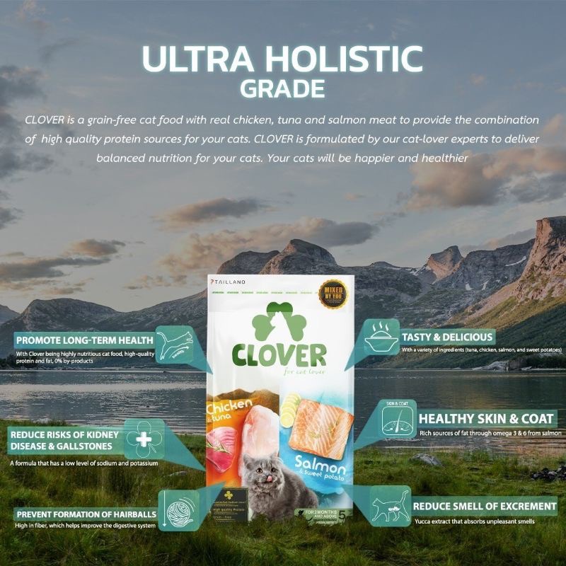 5kg-clover-อาหารแมวโฮลิสติกและเกรนฟรี-สูตรมิกซ์บายยู-สำหรับแมวทุกช่วงวัย-ขนาด-5-กิโลกรัม-ฟรี50g