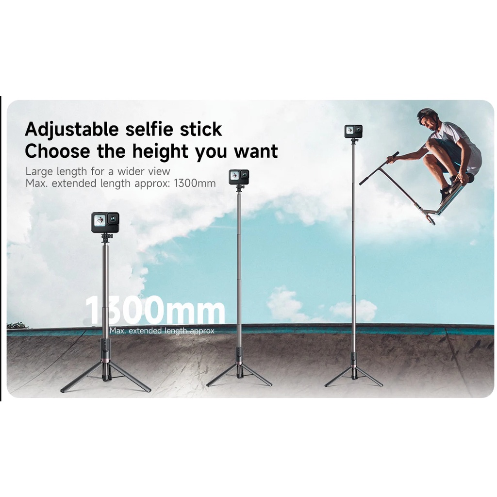 telesin-1-3m-selfie-stick-ขาตั้งกล้อง1-3m-รีโมทคอนโทรลไร้สาย-bluetooth-สำหรับ-goproและมือถือ