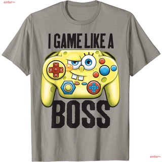 อะนิเมะ ผู้ชาย เสื้อยืด Spongebob SquarePants I Game Like A Boss T-Shirt เสื้อคู่ ยุโรปและอเมริกา เสื้อผู้ชาย men เรียบง