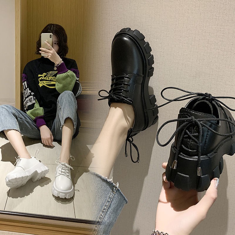รูปภาพของคนดังสุทธิที่มีแพลตฟอร์มเดียวกันรองเท้าหนังขนาดเล็กผู้หญิง 2020 เวอร์ชั่นเกาหลีใหม่ของป่าสไตล์อังกฤษรอบนิ้วเลองเช็คราคา