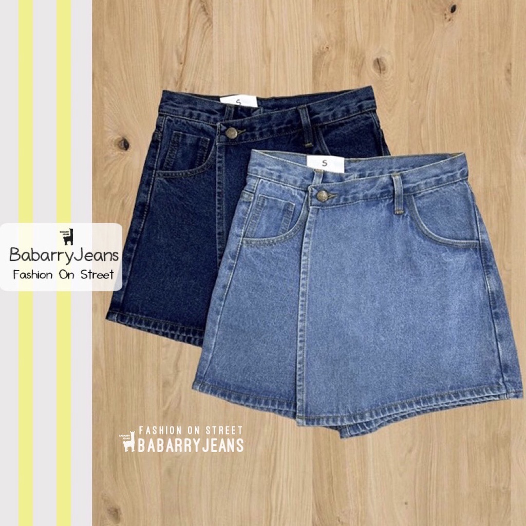 ภาพหน้าปกสินค้าBabarryJeans กระโปรงกางเกง ผญ เอวสูง ผ้ายีนส์ไม่ยืด สียีนส์เข้ม /สียีนส์อ่อน ยาว 15 นิ้ว