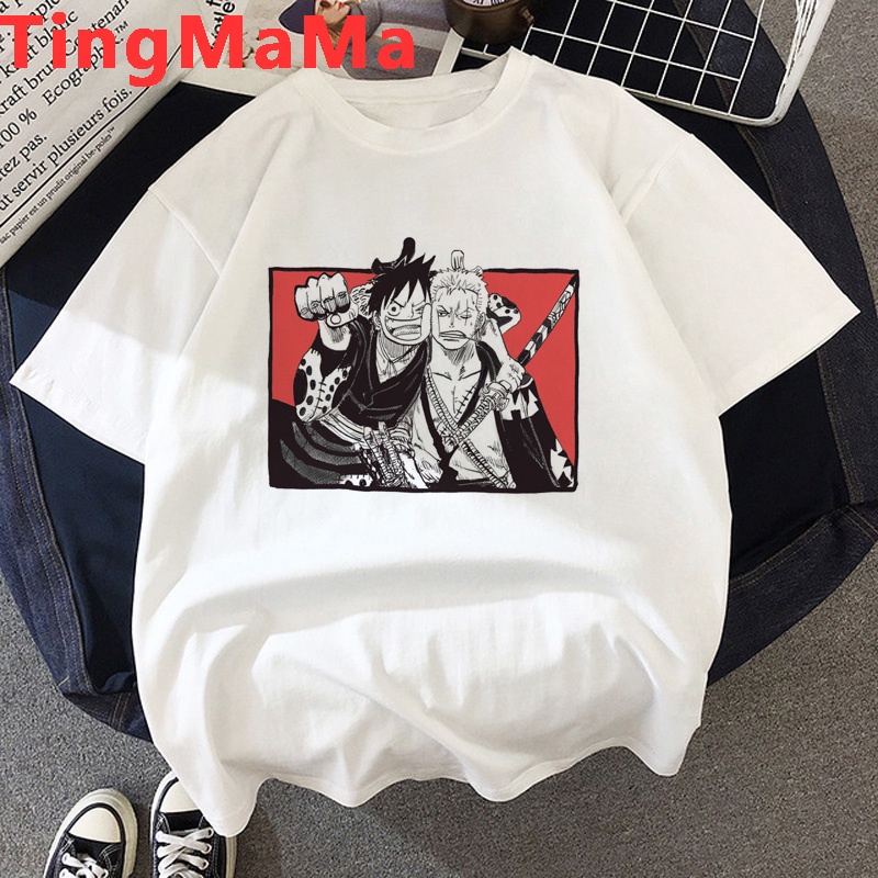 คอลูกเรือเสื้อยืดคอกลมเสื้อยืด-พิมพ์ลายการ์ตูนอนิเมะ-one-piece-luffy-zoro-น่ารัก-เหมาะกับฤดูร้อน-สําหรับผู้หญิงผ้าฝ้ายแท
