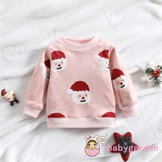 Babygarden- เด็กผู้หญิง คริสต์มาส เสื้อกันหนาว แขนยาว คอกลม พิมพ์ลายซานตาคลอส เสื้อสวมหัว