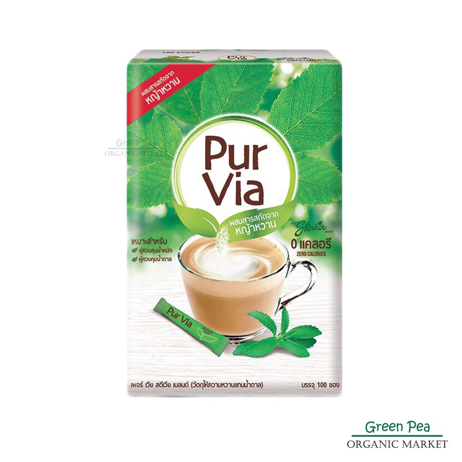 ภาพหน้าปกสินค้าเพอ เวีย สตีเวีย 100ซอง  ผลิตภัณฑ์ให้ความหวานแทน้ำตาล ผสม สารสกัดหญ้าหวาน 0Kcal Stevia