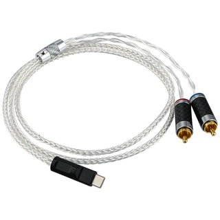 สายสัญญาณเสียง Type-C เป็น 2 RCA ชุบเงิน พร้อมชิปถอดรหัส สําหรับแท็บเล็ต พีซี โทรศัพท์มือถือ เชื่อมต่อกับลําโพงขยายเสียง