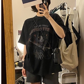 เสื้อยืดแขนสั้น ผ้าฝ้าย ทรงหลวม ขนาดใหญ่ แฟชั่นฤดูร้อน สไตล์อเมริกัน สําหรับผู้หญิง