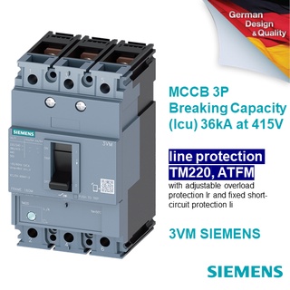MCCB Siemens รุ่น 3VM 3P - พิกัดกระแส 25A-630A - Icu up to 36kA at 415V line protection TM220, ATFM