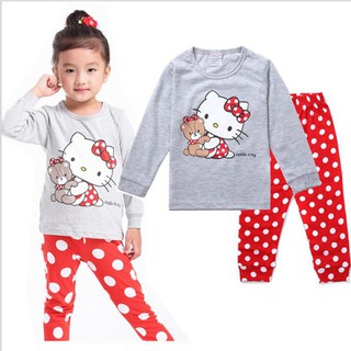 เด็กทารกสำหรับเด็ก Hello Kitty Bear ชุดนอนชุดนอน Sleepwear KT Nightwear 1-7Y