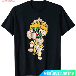 ROUND คอลูกเรือประเทศไทย หนุมาน พระพุทธเจ้า เทพเจ้าลิง Cambodian Khmer Thai And Lao Hanuman Idol Monkey King T-Shirt คอก
