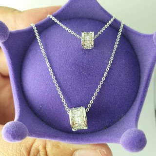 XXถูกมากXX AC_Jewelry สร้อยคอจี้เพชร CZ Diamond ยาว 45 cm. ร้อยแหวน 2 วง ขนาด 0.5 cm กับ 0.8 cm ตัวเรือนเงิน ไม่ลอกไม่ดำ