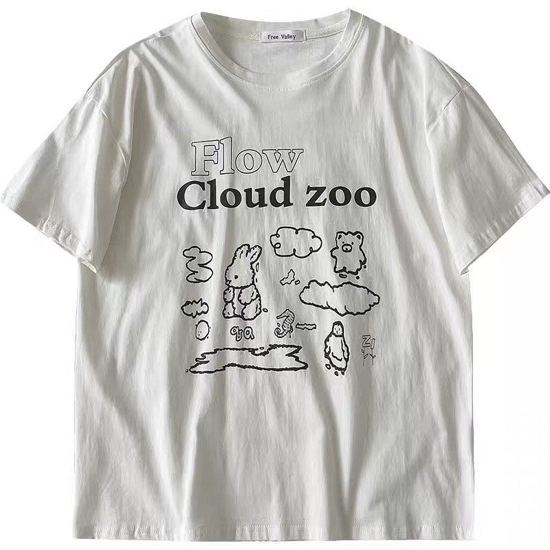 st702-เสื้อยืดสีขาวสกรีน-flow-cloud-zoo