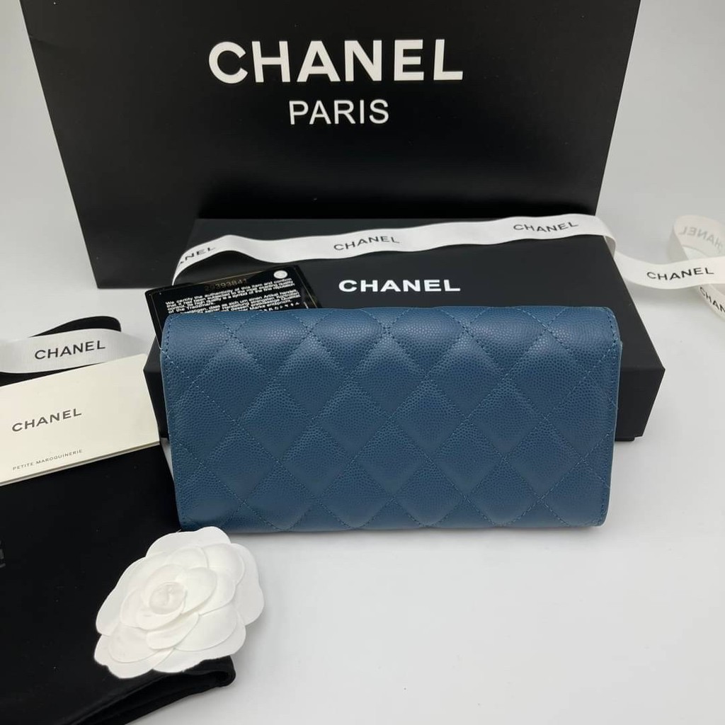 chanel-wallet-ใบยาว-หน้าคลาสสิค-สีฟ้าอมเขียว-grade-vip-size-19-cm-อปก-fullboxset