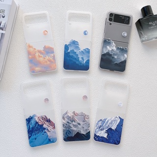 เคสโทรศัพท์มือถือแบบแข็ง ใส กันกระแทก ลายภูเขาหิมะ สําหรับ Samsung Galaxy Z Flip 4 5G Z Flip 3