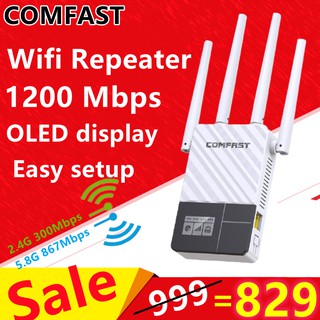 COMFAST Wifi Repeater 5G & 2.4G 1200Mbps 4 เสาอากาศ OLED หน้าจอ Wireless Extender Router Long Range Cover Booster