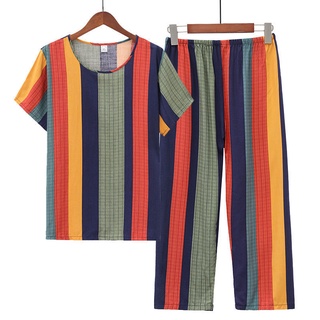 5xl ชุดนอนผ้าฝ้าย ผ้าไหม ผู้หญิง ฤดูร้อน ผ้าฝ้าย ผ้าไหม แขนสั้น สูทสันทนาการ หลวม ผ้าฝ้าย ผ้าไหม ชุดนอน