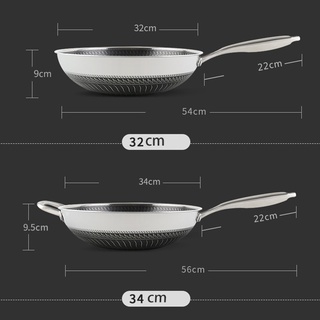 ✹304/316 Stainless Steel Wok Thick Honeycomb Handmade Frying Pan Non Stick Non Rusting Gas/Induction Cooker Kitchen Cook