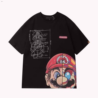 เสื้อยืดโอเวอร์ไซส์ฮิปฮอป ฤดู ร้อน Mario Oversize พิมพ์ แนวสตรีท ผู้ชาย ผู้หญิง เสื้อผ้า คู่ลำลอง แขน สั้น เสื้อ ยืด แนว