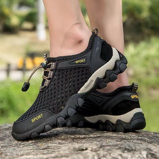 รองเท้าเดินป่าผู้ชาย รองเท้าลุยตาข่ายกลางแจ้งระบายอากาศได้ดี กันลื่นและทนต่อการสึกหรอ