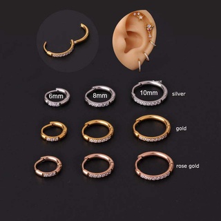 ภาพหน้าปกสินค้า1 Piece Stainless Steel Hoop Earrings Forward Lobe Helix Piercing with Zircon 6/8/10mm ที่เกี่ยวข้อง