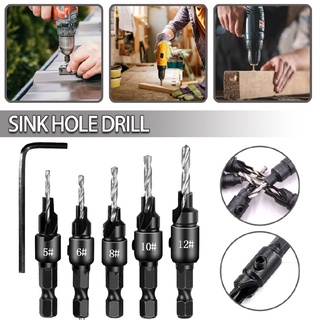 6PCS Adjustable Woodworking Countersink Drill Bit Set Pilot Holes w/Wrench