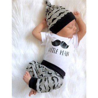 BABYGARDEN Baby Boys Clothes Set Short Sleeve Moustache Letter Printed Romper +  Long Pants + Hat