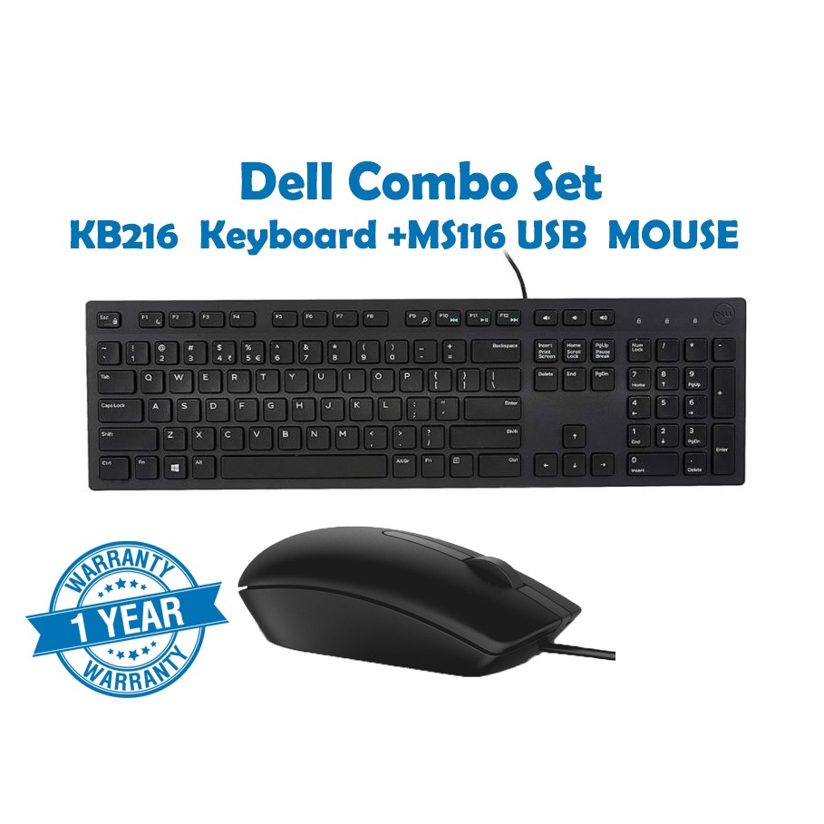 ภาพหน้าปกสินค้าDell Combo set KB216 , k203 Multimedia Keyboard + Dell MS116 USB DELL OPTICAL MOUSEของแท้ รับประกันศูนย์ 1ปี จากร้าน hpbyiqink บน Shopee