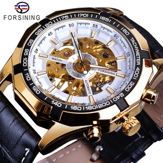 Forsining Mens Watches Top Brand Luxury Golden Hand Wind Mechanical Watch Male Waterproof Leather Band Clock Relogio Ma