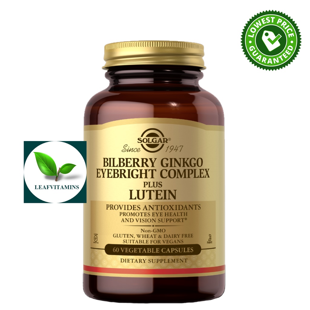 ภาพหน้าปกสินค้าSOLGAR BILBERRY GINKGO EYEBRIGHT COMPLEX PLUS LUTEIN / 60 VEGETABLE CAPSULES จากร้าน leafvitamins บน Shopee